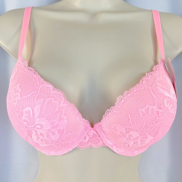 VS Bombshell Inspired Adds 2 Cups Ultimate Pushup Bra 34C Pink Lace - Picture 1 of 5